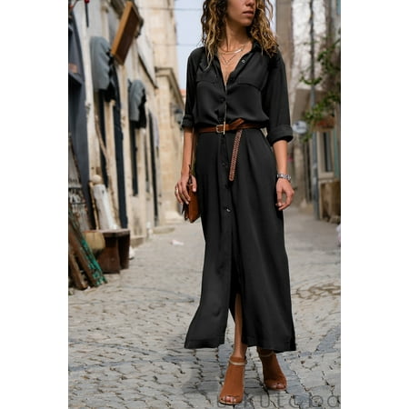 dress maxi sleeve casual shirt dresses loose blouse tops ladies kaftan plain cotton