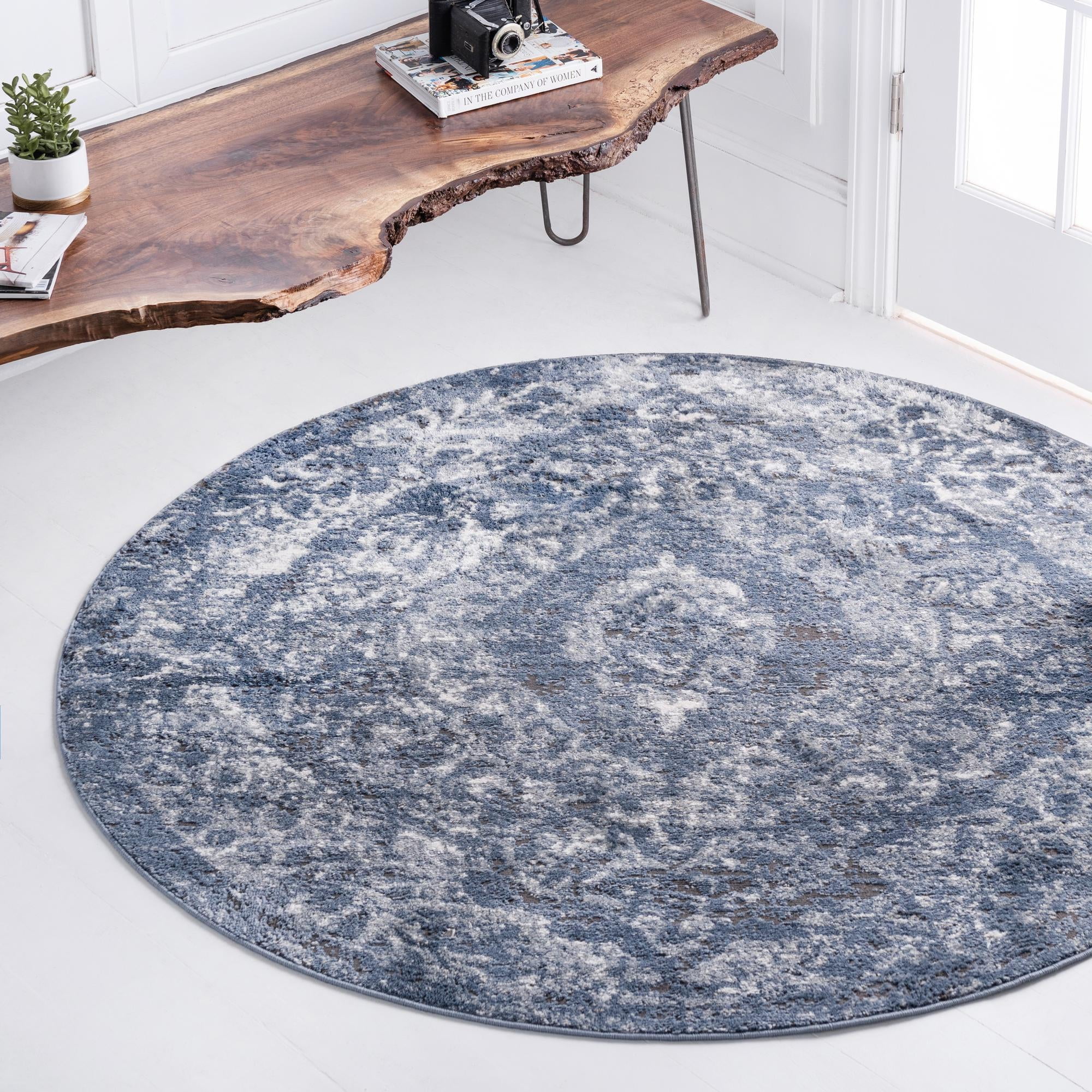 Oregon Collection Rug 7 Ft Round Blue LowPile Rug Perfect