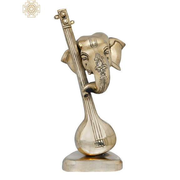 12" Stylized Musical Ganesha Brass Statue | Handmade | Made in India - Brass Statue