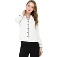 thumbnail image 4 of MODA NOVA Juniors V Neck Long Sleeves Button Down Contrast Color Chiffon Shirt, 4 of 7