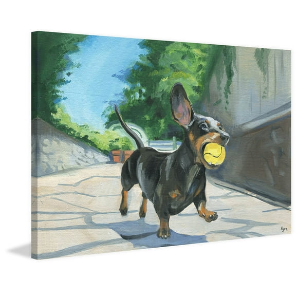 Dachshund Ball Painting Print on Wrapped Canvas