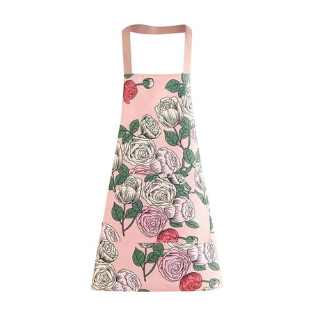 

JIhuahe Hanging Neck Kitchen Cooking Apron with Large Pocket Fashionable Rose Pattern Design Adjustable and Waterproof Cover for Household Meal Preparation Pink