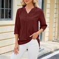 thumbnail image 2 of Hfyihgf Womens Summer Tops Dressy Casual 3/4 Sleeve Henley V-Neck Button Up Pleated Back Blouses Loose Work Tunic Shirts(Red,M), 2 of 4