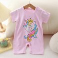 thumbnail image 2 of KPOPLK Infant Baby Girl Summer Outfit Animal Print Short Romper Onesie Short Sleeve Jumpsuit Newborn Coming Home Clothes Size 0-3 Months,Pink, 2 of 5