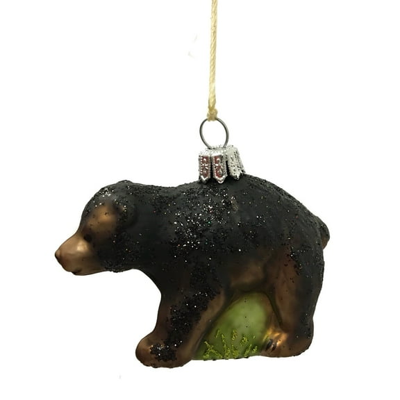 Black Grizzly Bear Baby Cub Polish Glass Christmas Tree Ornament Animal Wildlife