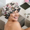 thumbnail image 5 of Shower Caps,Yorkie and Pioneer Flower Waterproof Shower Cap for Women 4 Pieces,Double Reusable Hair Cover for Shower PEVA Elastic Stretch Hem, 5 of 7