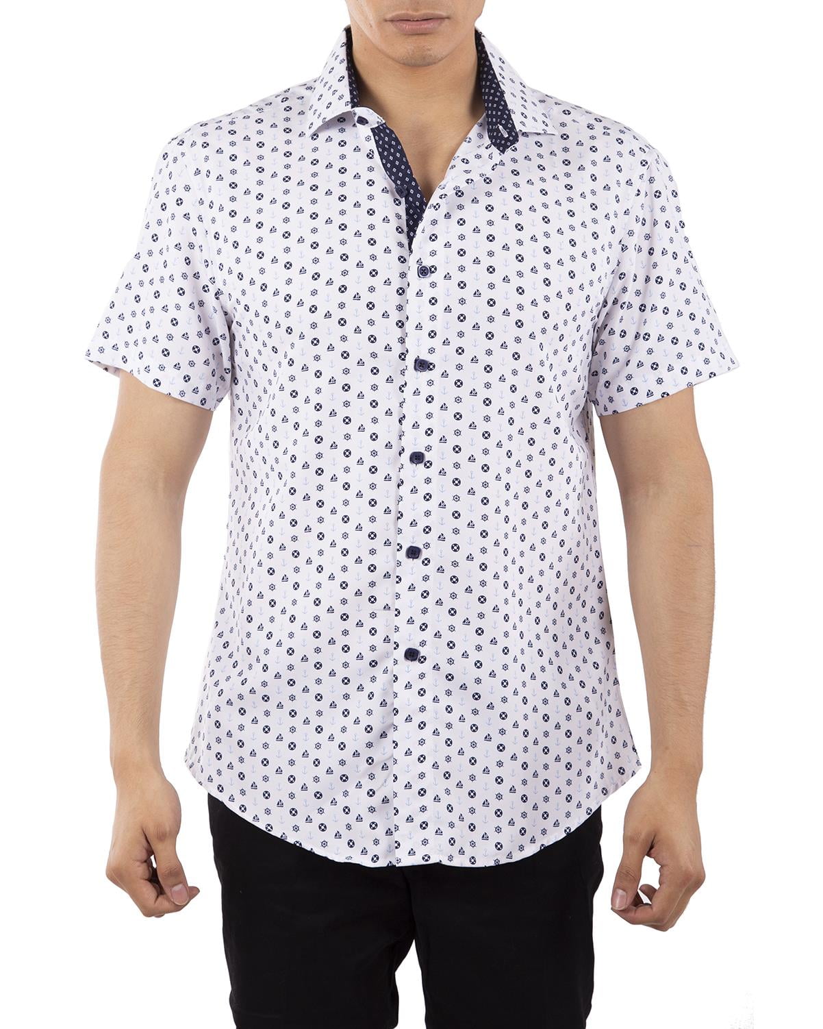 Navy Button Up Short Sleeve Dress Shirt 