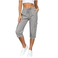 thumbnail image 2 of Costeam Womens Solid Color High Waist Straight Leg Cropped Capris and Shorts with Side Pockets Loose Fit Elastic Waist Dual Style Casual Bottom Pants, 2 of 6