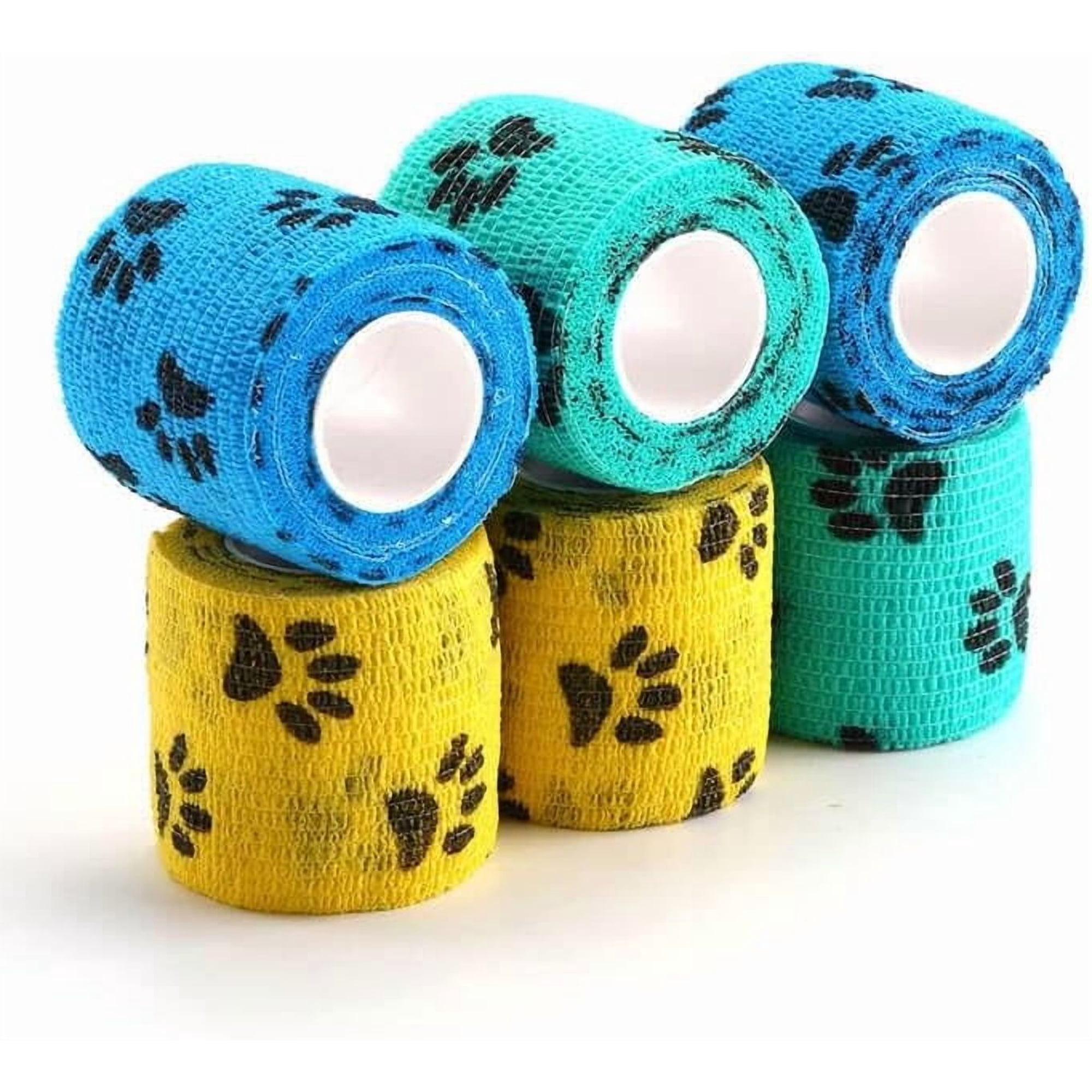 Wrap, Self-Adhesive, Only Sticks to Itself, Non-Woven Tape for Dog Legs, Paws, Wounds, First Aid Cohesive Gauze for Horse, Cat, Bird, Animal, 6 Rolls, 2 Inch