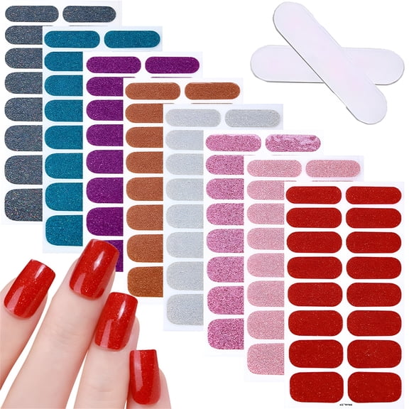 BPPEG 8 Sheets 128 Pieces Full Cover Color Nail Art Stickers with File