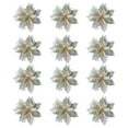 thumbnail image 1 of Paquete de 12 cabezas de flores artificiales con purpurina navideña. Oro, 1 of 9