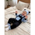 thumbnail image 3 of 3Pcs Infant Boy Outfit Crew Neck Long Sleeve Contrast Color Romper Suspender Pants and Dog Face Print Hat Set, 3 of 8