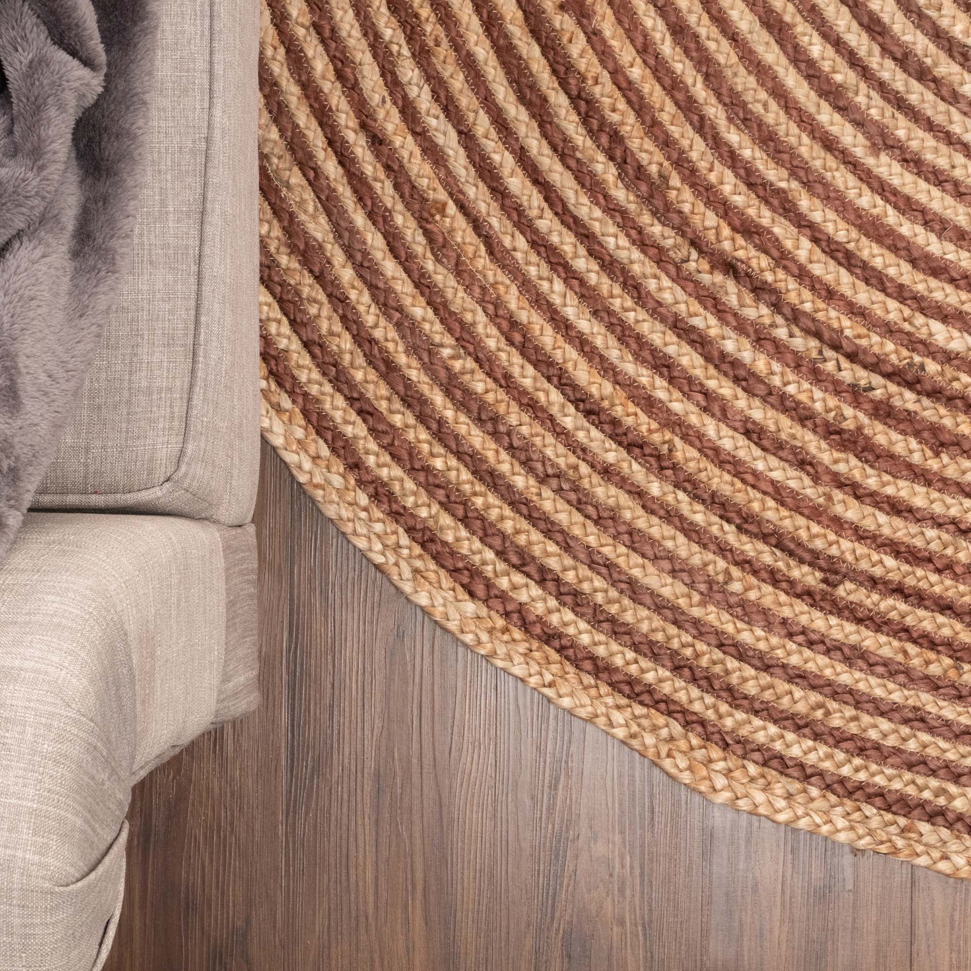 Superior Braided Jute Handwoven Indoor Outdoor Area Rug, 4' Round, Coffee