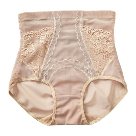 opvise Women Briefs Lace High Waist Tummy Control Soft Solid Color Slimming Patchwork Anti-septic Panties Black XL