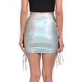 thumbnail image 6 of HDE Women's Shiny Metallic Drawstring Bodycon Mini Skirt Holographic S, 6 of 6
