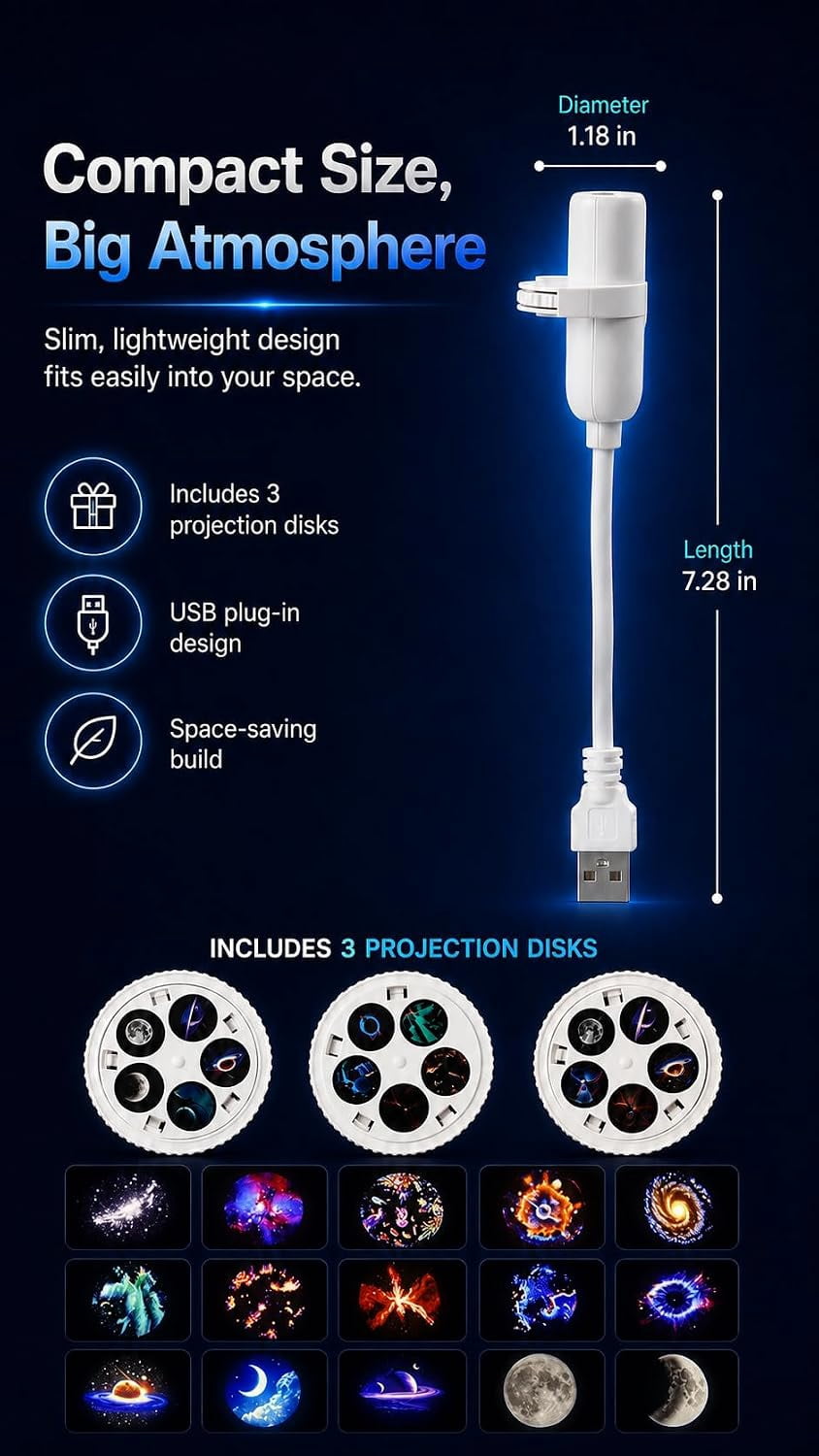 Uktrendzone Projector, Moon Galaxy Night Light for Bedroom (5 Patterns) | LED Starry Sky Lamp with 360 Degree Flexible Gooseneck, USB Powered Galaxy Light for Home Decor Sleep Mood Lighting