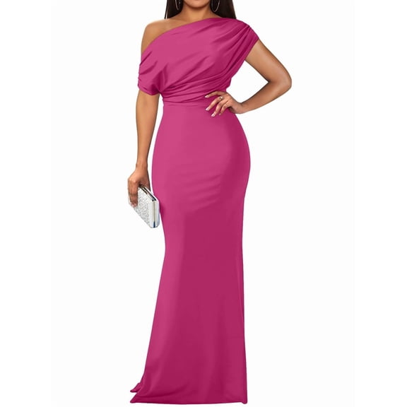 Women'S Off Shoulder Elegant Sleeveless Bodycon Long Formal Party Evening Dress Rose Red M