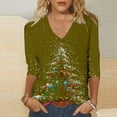 thumbnail image 2 of asdoklhq Christmas Sweatshirts for Women Ladies' Christmas Fashion Casual Printed V-neck Quarter Sleeve Top Army Green 2X, 2 of 5