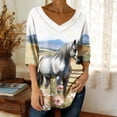 thumbnail image 1 of TaTaai Women Fashion Printed Loose Tops 3/4 Sleeve V Neck Pullover Casual Elegant Blouse Lightweight Soft Spring Summer Daily Work Outfits Gift, 1 of 5