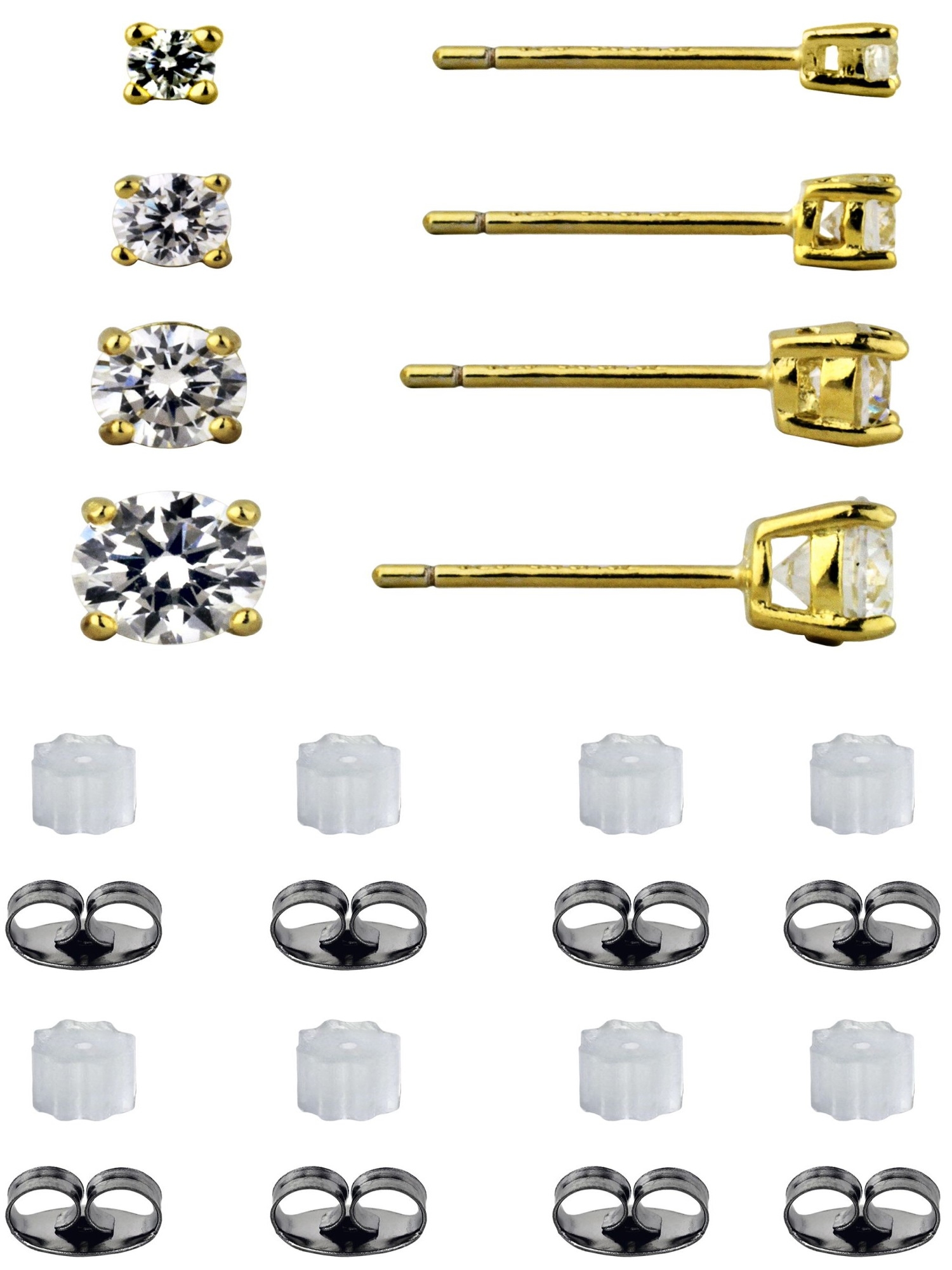 Brilliance Fine Jewelry Women's Simulated Diamond 4 Pair Round Earring Set in 14KT Gold Plated Sterling Silver