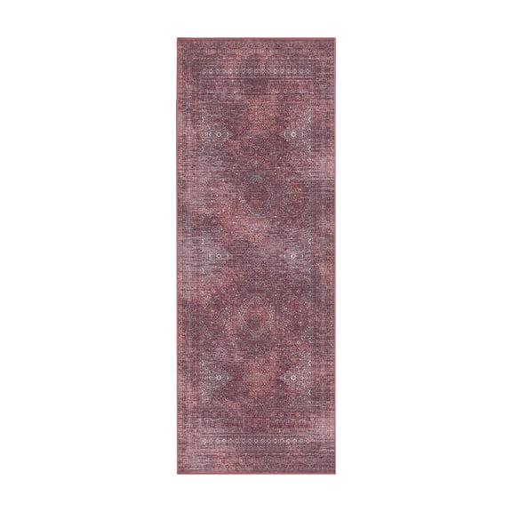 My Magic Carpet 2.5'x7' Machine Washable Kitchen Hallway Runner Rug - Tabriz Mirage Burgundy Red