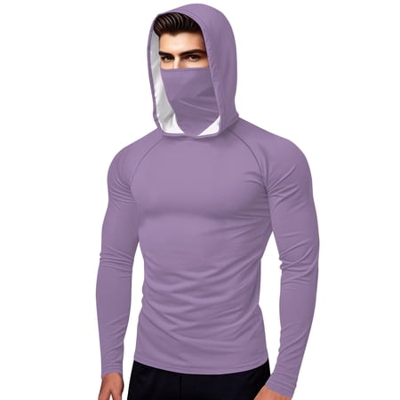 Sun Protection Hoodie for Mens，UPF 50+ Long Sleeve Shirts with Mask Front Zipper Rash Guard UV Spf Tee Shirts Athletic Stretch Quick Dry Sun-Protective Clothing Golf Joggers Blouses Summer 2025
