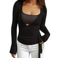 thumbnail image 2 of Pilates Wrap Top for Women 2025 Long Sleeve V-Neck Cross Wrap Side Tie Slim Fit Workout Ballet Shirt Yoga Blouse, 2 of 6