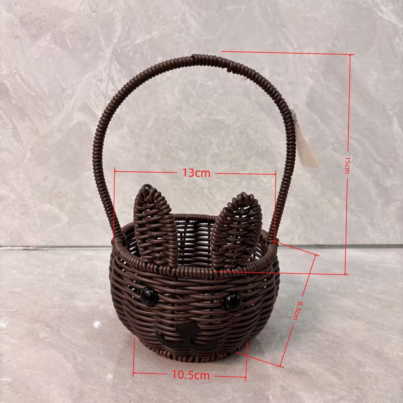 WWG Easter Handmade Woven Rabbit Basket, Natural Rattan Shopping and Picnic Basket with Handles for Bath Toys Outdoor Gatherings
