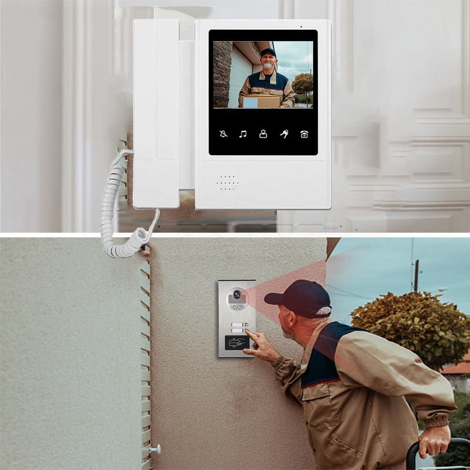 Video Intercom System for Apartment,2 Units 4.3 inch Monitor Wired Video Door Phone Kit,Indoor Outdoor Video Doorbell, Doorphone Telephone Style, Onekey Unlock,2 Way Audio, 2-Screen for Home