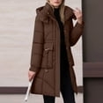 thumbnail image 4 of Womens Winter Hooded Parka Jacket Long Sleeve Toggle Duffle Coat with Faux Fur Trim Coffee S, 4 of 9