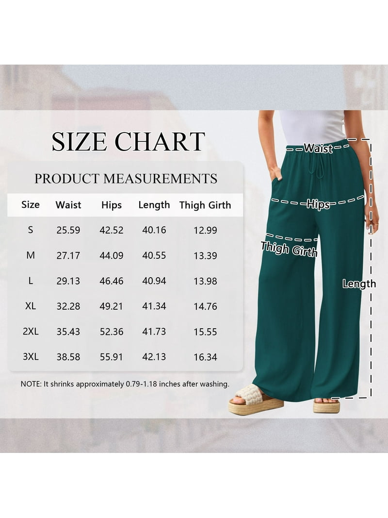 Temofon Women's Wide Leg Linen Pants, Dark Green, Flowy Summer
