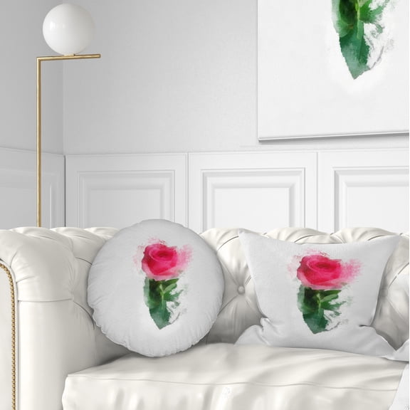 Designart Beautiful Rose with Leaves Drawing - Floral Throw Pillow - 12x20