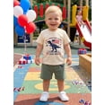 thumbnail image 6 of BemeyourBBs Toddler Baby Boy 4th of July Outfit Baby Boys Patriot Independent Day Summer Clothes Dinosaur American Flag Short Sleeve T-shirt and Pockets Shorts 2 Piece Set, 6 of 9