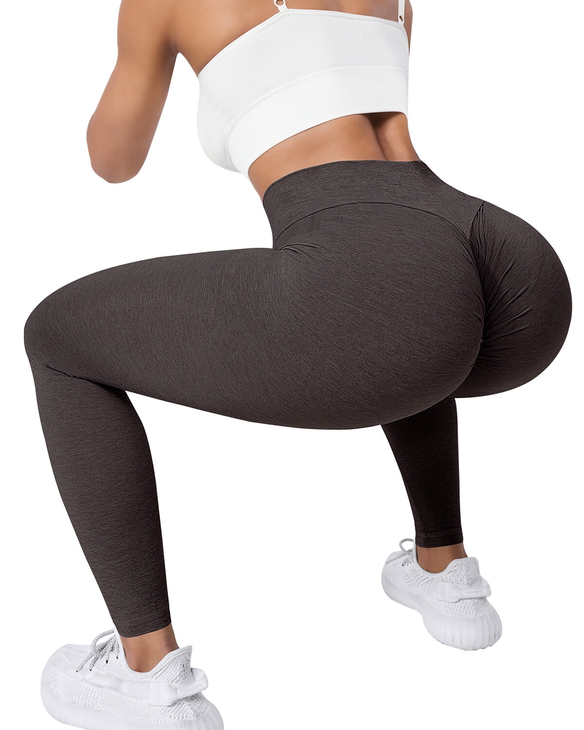 A AGROSTE Seamless Leggings for Women Booty High Waisted Workout Yoga Pants  Amplify Ruched Tights Coffee-L 