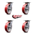 thumbnail image 2 of 8 Inch Heavy Duty Red Poly on Cast Iron Caster Set with Ball Bearings Set of 4, 2 of 2