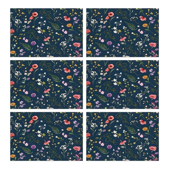 Pioneer Flower Floral Print Pattern Summer Placemats Table Placemats Set Of 6-Linen Kitchen Washable Placemats Table Mats 12x18 Inch Non-Slip Heat Resistant