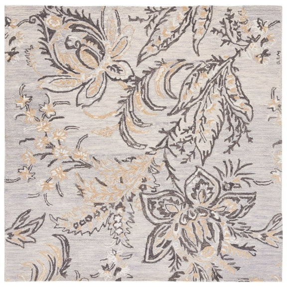 SAFAVIEH Blossom Fulton Floral Area Rug, Grey/Yellow, 6' x 6' Square