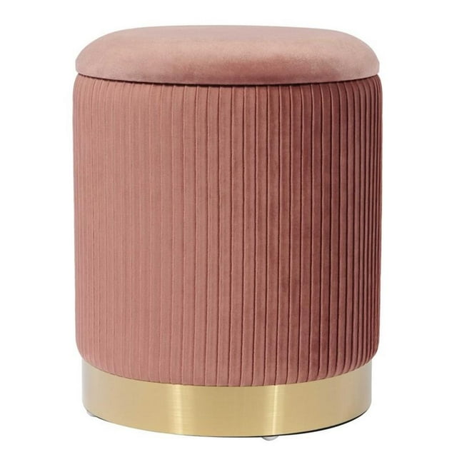 TOV Furniture Zoe Pouf de Rangement en Velours de Style Transitionnel, Rose, 14,2 Po H
