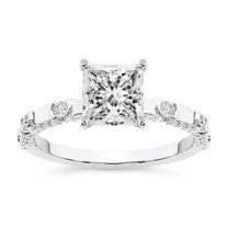 IGI Certified 5 Carat Princess Shape Lab Grown Diamond Engagement Ring | 14K White Gold | Majestic Love Diamond Accent Ring | FG-VS1-VS2 Quality Friendly Diamonds
