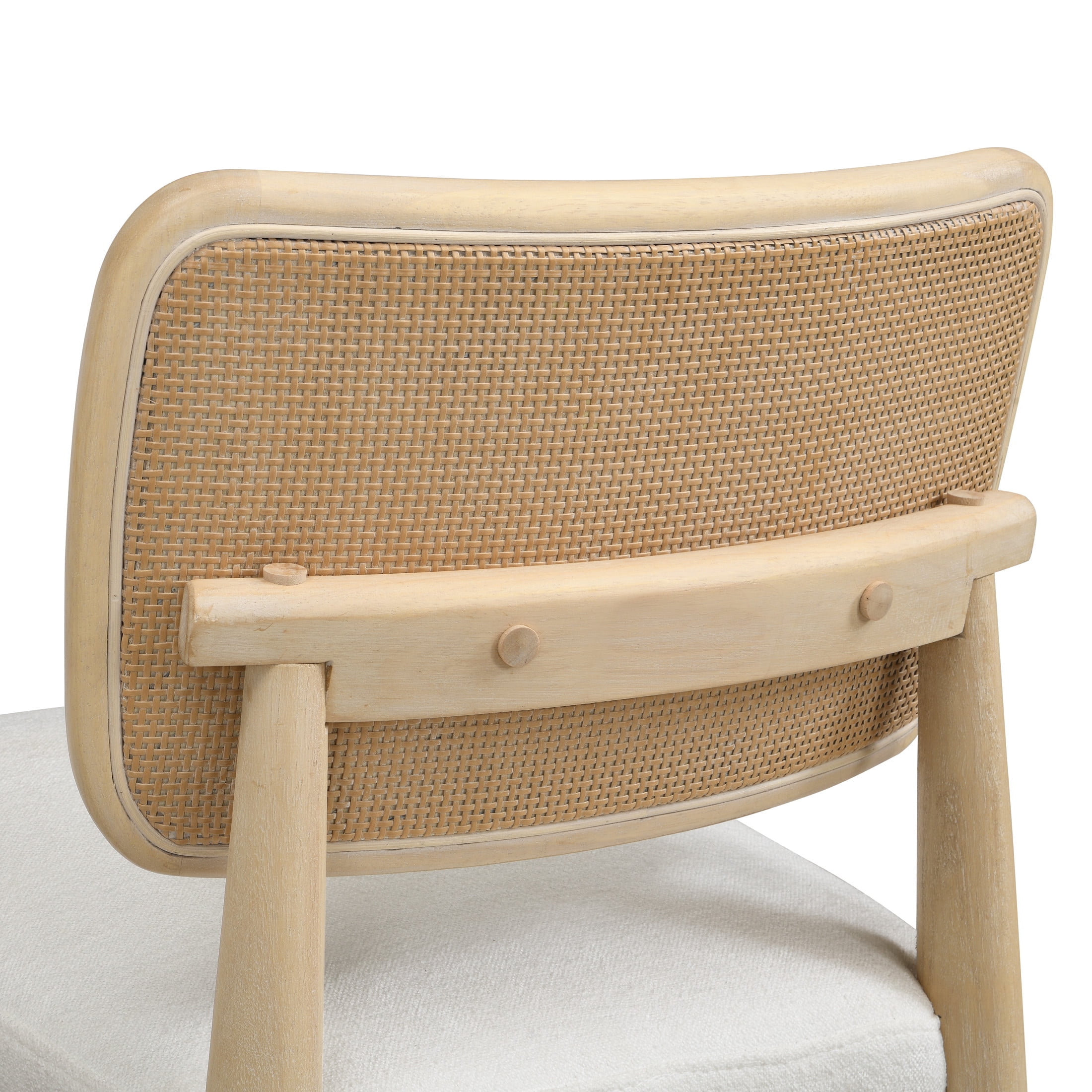 Christopher Knight Home Set of 4 Dining Chairs with Rattan Backrest, Upholstered Seat, White and Light Oak