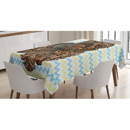 

Yorkie Tablecloth Cute Brown Yorkie with Even Cuter Buckle on its Head Drawing on Chevron Backdrop Rectangular Table Cover for Dining Room Kitchen 60 X 84 Inches Chesnut Brown by Ambesonne