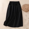 thumbnail image 2 of Diufon Cotton Linen Womens Skirts Solid Color Button Skirts Elastic Waist Skirts with Pockets, 2 of 7