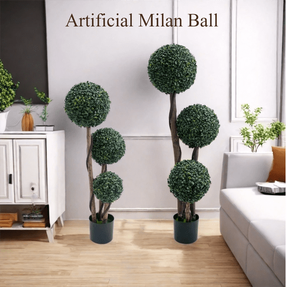 Garvee 45 Inch Artificial Topiary Tree, Ball Fake Boxwood Plants, Indoor Outdoor Faux Ball Topiary Trees with Strong Wood for Living Room, Home Office, Porch, Patio