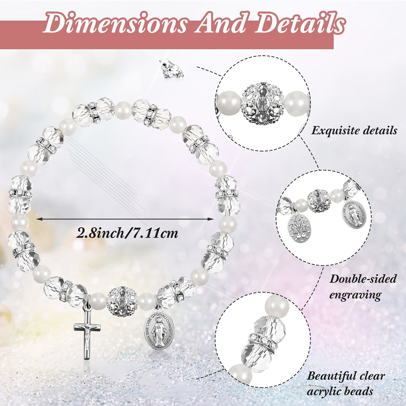 30 Pcs Rosary Bracelet Set with Gift Bags, White Catholic Bead Bracelets Bulk, First Communion Favors, Baptism Gifts, Religious Jewelry for Women and Men, Faith Accessories for Church Events