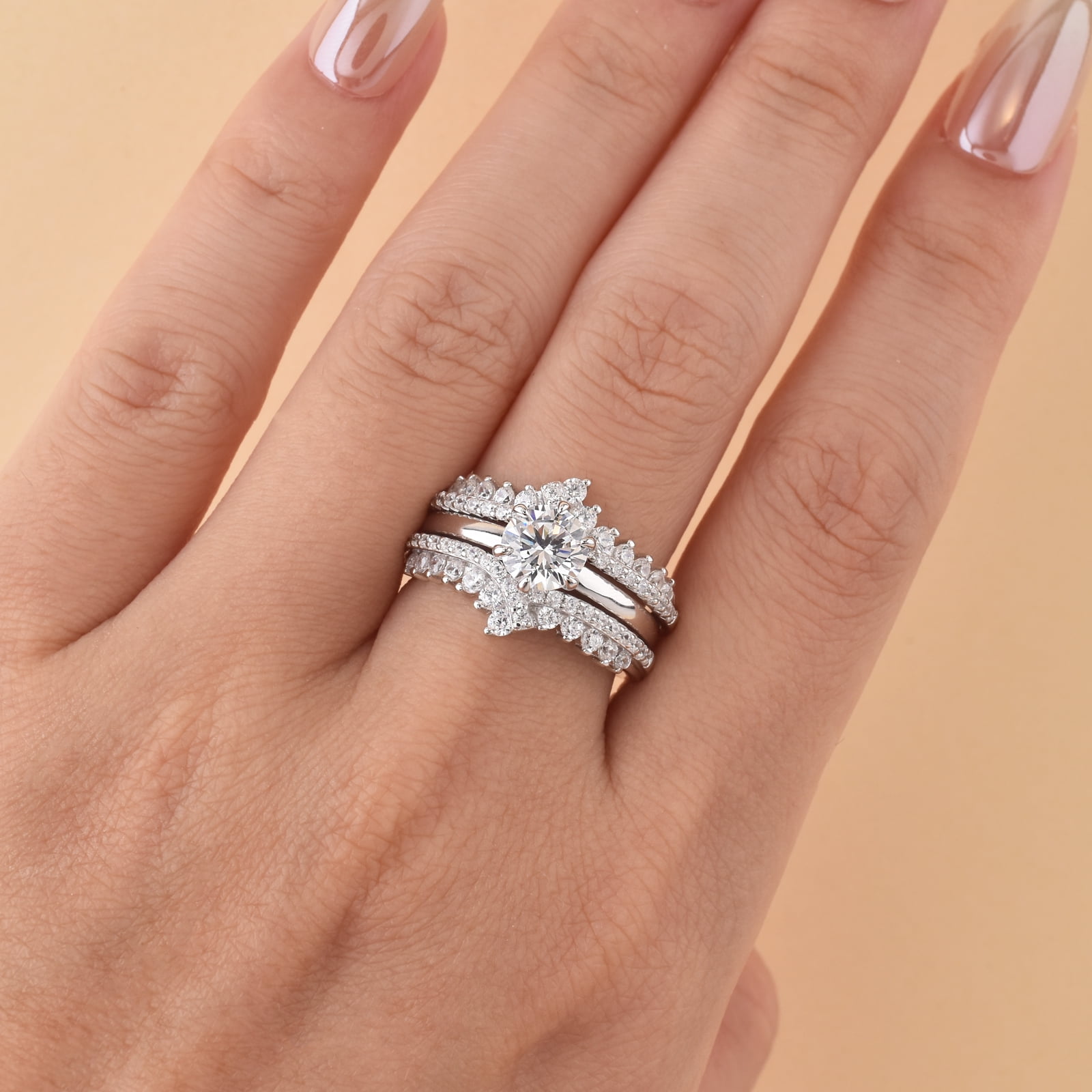 Newshe Wedding Rings for Women Engagement Ring Enhancer Band Bridal Set Sterling Silver 1.8Ct Cz Size 9