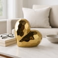 thumbnail image 3 of Decorative Ceramic Heart Sculpture for Home Decor - Ornament for Bathroom, Office, and Living Room Decor - Modern Figurine Accent for Bedroom, Shelf Display, and Coffee Table - 11", Gold & Metallic, 3 of 15
