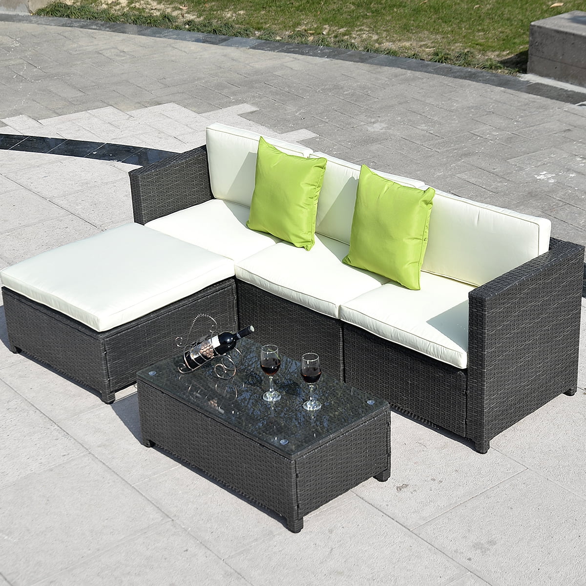 Costway Outdoor Patio 5pc Furniture Sectional Pe Wicker Rattan Sofa Costway Outdoor Patio 5pc Furniture Sectional Pe Wicker Rattan Sofa Set Deck Couch Black Com