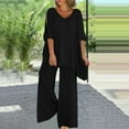 thumbnail image 3 of Two Piece Linen Set Beach Sets for Women Clothing Set Female Round Neck Sleeveless Tops Pants Sets Cargo Pant Style S_1046 Women's Tracksuits Black L, 3 of 5