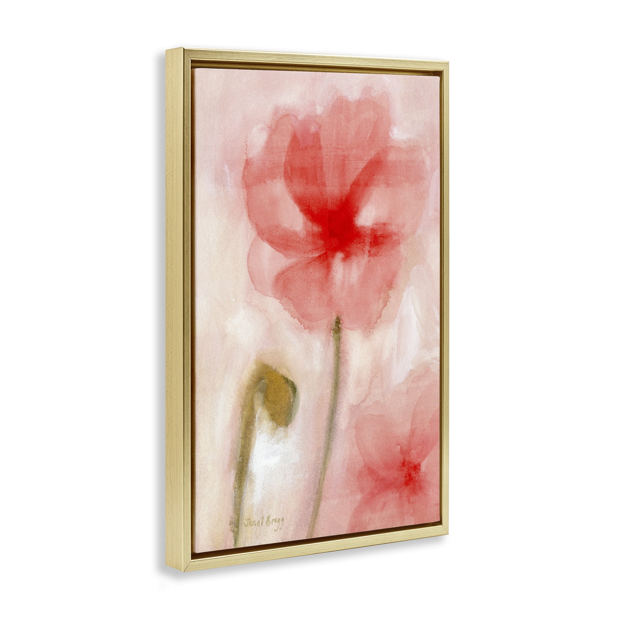 Stupell Industries Abstract Pink Bloom Botanical & Floral Painting Gold Floater Framed Art Print Wall Art, 21 x 31