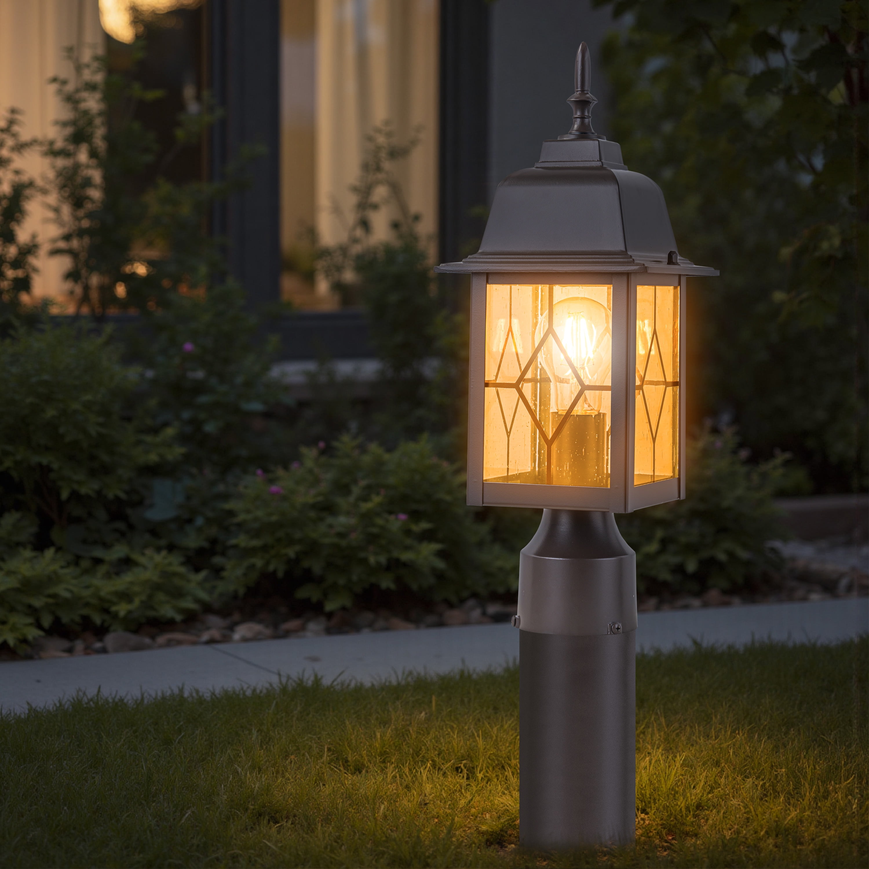 C Cattleya 16in Oil-Rubbed Bronze Outdoor Post Light with Seeded Glass for Walkway, Backyard or Garden